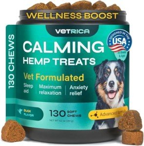 Hemp Calming Chews for Dogs - Anxiety Relief - Hemp Calming Chews for Dogs - Soft Treats for Storms, Fireworks, Separation, Vet Visits, Grooming - Melatonin, Magnesium, Chamomile Extract, L-Tryptophan
