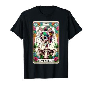 Happy Weedster 420 Easter Skeleton Smoking Weed Tarot Card T-Shirt