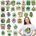 Dazoratix Weed Iron on Transfers - 30 PCs Pot Leaf Ready to Press Heat Transfer Stickers Green Planrt Decals for T-Shirts Clothing Hat Appliques Clothes Decorations DIY Crafts Pillow Washable Patches