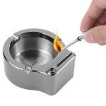 YUSUD Large Cigarette Ashtray with Permanent Match Lighter, Flint Fire Starter Ashtray, Fancy Metal Ash Tray Set for Weed, Cool Ashtrays for Cigars Outdoor Indoor Decor in Home Office