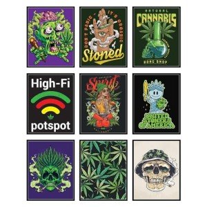 BigWig Prints Stoner Room Decor - Weed Poster, Trippy Cannabis Wall Art, Marijuana Gifts, Funny Stoner Posters for Bedroom or Dorm - Unframed Set of 9 (8x10)