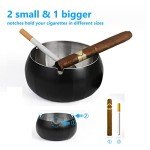 Ashtray for Cigarette JSVER Stainless Steel Ashtray, Smokeless Odorless Ash Tray with Lids, Tabletop Ashtrays For Home Office Outdoor Balcony (Black)