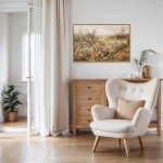 Framed Canvas Wall Art Vintage Decor, Vintage Painting Wall Art Prints, Landscape Wall Art for Living Room Decor Bedroom Home Bathroom Wall Decor (Wildflower Meadow at Dusk)