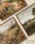 Framed Canvas Wall Art Vintage Decor, Vintage Painting Wall Art Prints, Landscape Wall Art for Living Room Decor Bedroom Home Bathroom Wall Decor (Wildflower Meadow at Dusk)