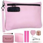 BOYISTARG PU Large Storage Organization Bag with 8 Small Items, Portable Storage Case with Combination Lock For Bag Set Travel Case Gifts for Women Pink