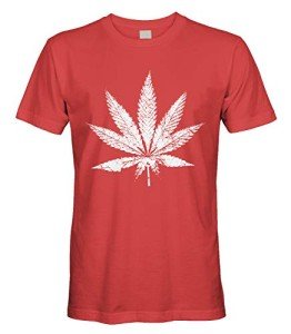 Men's White Weed Marijuana Leaf Cannabis 420 T-Shirt (Red, X-Large)