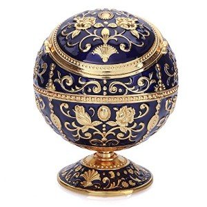 K COOL Windproof Ashtray with Lid Metal Portable Cigarettes Ashtrays for Outdoors Indoors Hand Stamped Pattern Smoking Ashtray Fancy Gift for Men Women(Navy Blue)