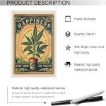 Vintage Happiness Weed Posters Does Grow On Trees Canvas Wall Art Green Plants Cannabis Strain Aesthetic Prints Painting For Living Room Home Bedroom Dorm Wall Decor 12x16in Unframed