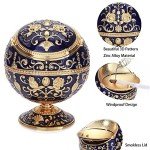 K COOL Windproof Ashtray with Lid Metal Portable Cigarettes Ashtrays for Outdoors Indoors Hand Stamped Pattern Smoking Ashtray Fancy Gift for Men Women(Navy Blue)