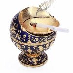 K COOL Windproof Ashtray with Lid Metal Portable Cigarettes Ashtrays for Outdoors Indoors Hand Stamped Pattern Smoking Ashtray Fancy Gift for Men Women(Navy Blue)