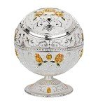 LAUYOO Windproof Ashtray with Lid for Cigarettes Metal Portable Cigar Ashtray Odor Eliminator for Indoor outdoor Hand Stamped Rose Pattern with Sparkle Fancy Gift for Men Women(Silver-Green Leaf)