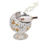 LAUYOO Windproof Ashtray with Lid for Cigarettes Metal Portable Cigar Ashtray Odor Eliminator for Indoor outdoor Hand Stamped Rose Pattern with Sparkle Fancy Gift for Men Women(Silver-Green Leaf)