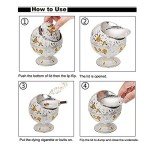 LAUYOO Windproof Ashtray with Lid for Cigarettes Metal Portable Cigar Ashtray Odor Eliminator for Indoor outdoor Hand Stamped Rose Pattern with Sparkle Fancy Gift for Men Women(Silver-Green Leaf)