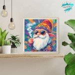 KEYIFA 5D Diamond Painting Smoking Gnome Diamond Art Kits for Adults, Round Full Drill Gnome Diamond Painting Kit for Beginner, DIY Gems Art Craft for Home Wall Decor 12x12 inch