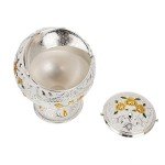 LAUYOO Windproof Ashtray with Lid for Cigarettes Metal Portable Cigar Ashtray Odor Eliminator for Indoor outdoor Hand Stamped Rose Pattern with Sparkle Fancy Gift for Men Women(Silver-Green Leaf)