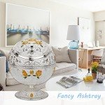 LAUYOO Windproof Ashtray with Lid for Cigarettes Metal Portable Cigar Ashtray Odor Eliminator for Indoor outdoor Hand Stamped Rose Pattern with Sparkle Fancy Gift for Men Women(Silver-Green Leaf)