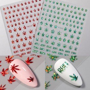 Maple Leaf Nail Art Stickers 3D Holographic Leaf Nail Stickers Spring Nail Art Decorations Colorful Bronzing Leaf Letter Design Nail Decals Self-Adhesive Nails Art Supplies for Women Manicure