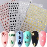 Maple Leaf Nail Art Stickers 3D Holographic Leaf Nail Stickers Spring Nail Art Decorations Colorful Bronzing Leaf Letter Design Nail Decals Self-Adhesive Nails Art Supplies for Women Manicure