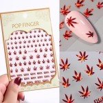 Maple Leaf Nail Art Stickers 3D Holographic Leaf Nail Stickers Spring Nail Art Decorations Colorful Bronzing Leaf Letter Design Nail Decals Self-Adhesive Nails Art Supplies for Women Manicure