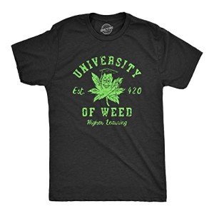 Mens University of Weed T Shirt Funny 420 Weed Leaf College Tee for Guys Funny T Shirts 420 Apparel for Men Novelty Tees for Guys Black - S