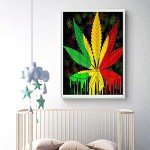Muyankissu DIY 5D Diamond Art Numbering Kit,Reggae Rasta Marijuana Leaf Weed, Full Drill Art Arts Craft Canvas 12x16 inch