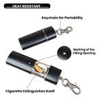 Jeuristic Ashtrays for Cigarettes Portable Pocket Ashtray - Pack of 2 Premium Fireproof ABS Metal Smell Proof Cool Travel Ashtray with Keychain Outdoor Butt Disposal Tube Cute Fancy Ash Tray Black