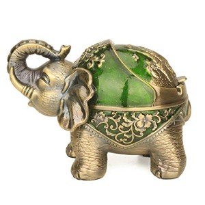 LAUYOO Elephant Decorative Ashtray with Lid for Cigarettes Metal Smoking Ash tray Ashtrays for Smoker Windproof Cigarette ashtrays for Outdoor Indoor Fancy Gift for Men Women Weed Smokers (Dark Green)