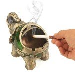 LAUYOO Elephant Decorative Ashtray with Lid for Cigarettes Metal Smoking Ash tray Ashtrays for Smoker Windproof Cigarette ashtrays for Outdoor Indoor Fancy Gift for Men Women Weed Smokers (Dark Green)