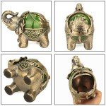LAUYOO Elephant Decorative Ashtray with Lid for Cigarettes Metal Smoking Ash tray Ashtrays for Smoker Windproof Cigarette ashtrays for Outdoor Indoor Fancy Gift for Men Women Weed Smokers (Dark Green)