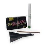 RAW Pre Rolled Cone Loader: 1-1/4 Size, King, & 98 Special Mess Free Perfect Cone Packer – 5 Piece Kit – Static Free Scoop Card, Funnel, & Packing Tool, RAWthentic Tin