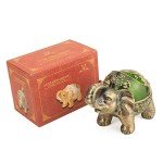 LAUYOO Elephant Decorative Ashtray with Lid for Cigarettes Metal Smoking Ash tray Ashtrays for Smoker Windproof Cigarette ashtrays for Outdoor Indoor Fancy Gift for Men Women Weed Smokers (Dark Green)