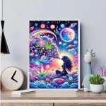 wmpikd Hippie Hippy Girl Diamond Art Painting Kits for Adults 5d DIY Trippy Cool Girl Gem Art Kit for Beginners Round Full Drill Paint with Diamonds Crafts Home Wall Decor Gifts 12x16 Inch