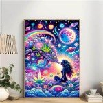 wmpikd Hippie Hippy Girl Diamond Art Painting Kits for Adults 5d DIY Trippy Cool Girl Gem Art Kit for Beginners Round Full Drill Paint with Diamonds Crafts Home Wall Decor Gifts 12x16 Inch
