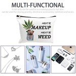 Funny Weed Leaf Makeup Cosmetic Bag - Might Be Makeup Might Be Weed - Cotton Zipper Pouch Travel Bag Toiletry Make-Up Case for Women Stoner Friend Bestie Sister Daughter Birthday Gifts