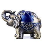 LAUYOO Metal Elephant Ashtray with Lid Windproof Ashtray Outdoor, Indoor Ash Tray for Weed, Vintage Practical Decoration Ashtrays for Cigarettes Great Gift for Men Women(NavyBlue)
