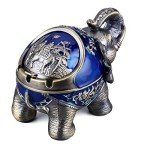 LAUYOO Metal Elephant Ashtray with Lid Windproof Ashtray Outdoor, Indoor Ash Tray for Weed, Vintage Practical Decoration Ashtrays for Cigarettes Great Gift for Men Women(NavyBlue)
