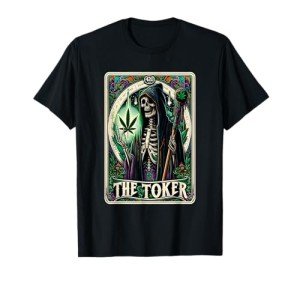 Tarot Card The Toker 420 Cannabis Skeleton Stoner Weed Goth T-Shirt