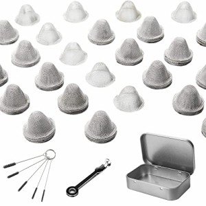 60 Pieces 1/2 Inch Stainless Steel Mesh Clean Screens with Tapered Design, 0.5 Inch Size, Along with a 3-in-1 Cleaning Tool, Brush, and Stainless Steel Storage Box