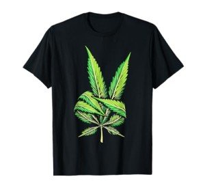 Weed Leaf Marijuana Leaf Hand Peace Sign hand 420 Cannabis T-Shirt