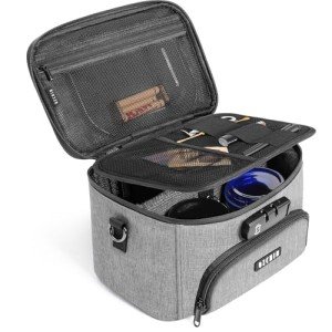 OZCHIN Large Storage Box with Combination Lock, Carbon Lining Locking Bag Durable Storage Cases Stylish and Portable Travel Bag Organizer Lockable Box, Great Gifts for Father's Day(Grey)