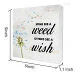 Some See a Weed Others See a Wish Wood Box Sign Home Decor Rustic Spring Quote Wooden Box Sign Block Plaque for Wall Tabletop Desk Home Decoration