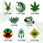 8Pcs Weed Iron on Patches Green Marijuana Leaves Pot Cannabis Smoking Happy 420 Have a Dope Sew on Embroidered Applique Repair Patch DIY Craft Accessories for Stoner Clothing Jacket Jeans Backpack Hat