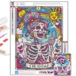 Skull Diamond Art Kits for Adults, Skeleton Diamond Painting Kits for Adults, The IDGAF 5D DIY Paint by Diamond Round Full Drill Home Wall Decor Gift 12x16In