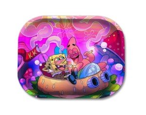 Cute Pink Cartoon Metal Rolling Tray 7''x5.5'' - Perfect Smoke Accessories for Rolling Papers, Grinders, Set and PreRolled Cones - Original Custom Fan Art