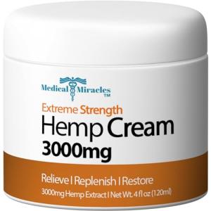 Medical Miracles Hemp Relief Cream - Ideal for Arthritis, Neuropathy, Muscles, Joints, Neck, Back, Elbows, Hands, Feet, and Knees - Proudly Made in USA (3000mg)