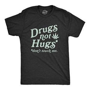 Mens Drugs Not Hugs Don't Touch Me T Shirt Funny Social Distancing 420 Marijuana Graphic Tee Funny T Shirts 420 Apparel for Men Novelty Tees for Guys Black - L
