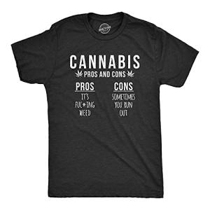 Mens Cannabis Pros and Cons T Shirt Funny Weed 420 Stoner Graphic Novelty Tee Funny T Shirts 420 Apparel for Men Novelty Tees for Guys Black XL