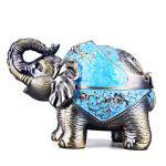 Stand Elephant Decorative Windproof Ashtray with Lid for Cigarettes Metal Portable Cigar Ashtray Odor Eliminator Indoor outdoor Hand Carved Fancy Gift ornament for Men Women (Light Blue)