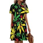 Dresses for Women Marijuana-Leaves Classic Lace-up Shirt Dress L
