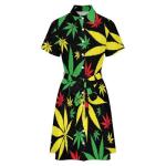 Dresses for Women Marijuana-Leaves Classic Lace-up Shirt Dress L